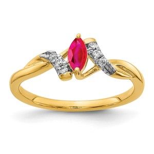 14k Yellow Gold Diamond and Marquise Red Ruby (July Birthstone) Ring (Size 7)